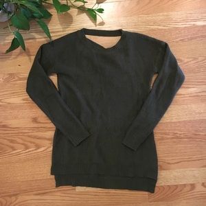 Cross Detailed Back Olive Sweater